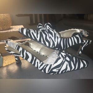 Elegant Zebra Print Slingback Kitten Heels